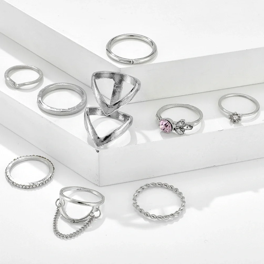 *CONSTANCE* 9-Pc Silver Chain Fashion Ring Set